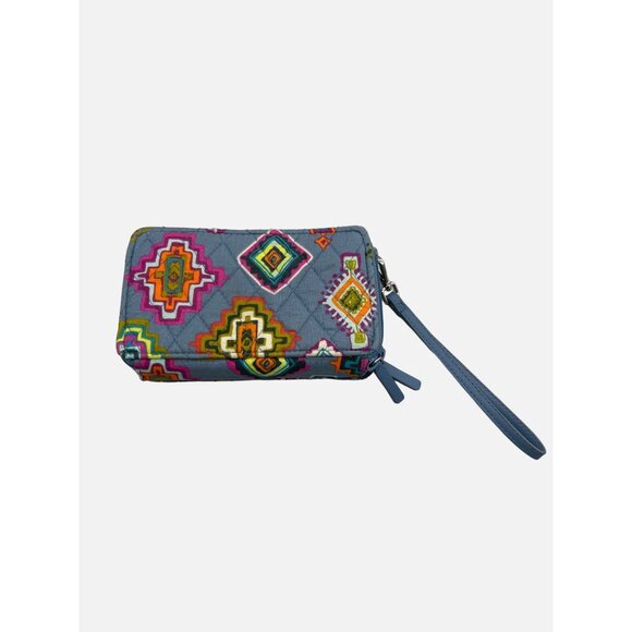 Vera Bradley Blue Painted Medallian Wristlet Zippered RFID Wallet Missing Strap - Picture 3 of 8